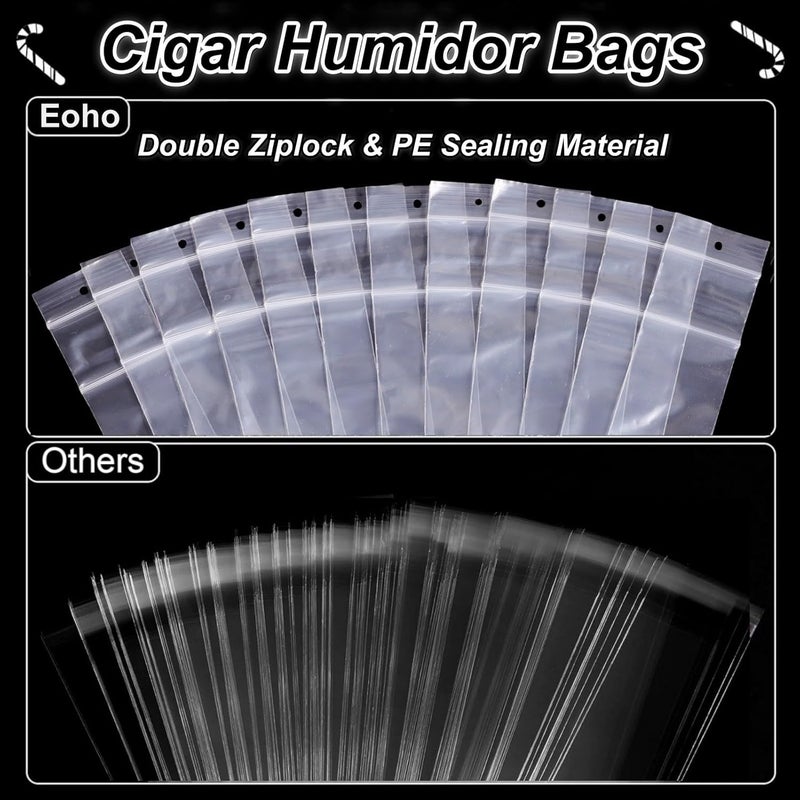 Eoho Store أكياس سيجار PE مزدوجة بسحاب لحقيبة السيجار، 50 عبوة، 9.8” × 1.6” كيس سيجار قابل لإعادة الاستخدام للسفر، ملحقات سيجار محمولة، عبوات سيجار للحفظ والتخزين (2 مل، 50 قطعة) - Image 3